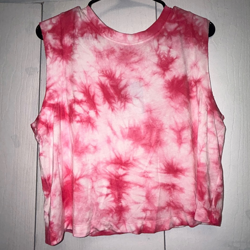 JoyLab Red and White Tie-Dye Muscle Tee